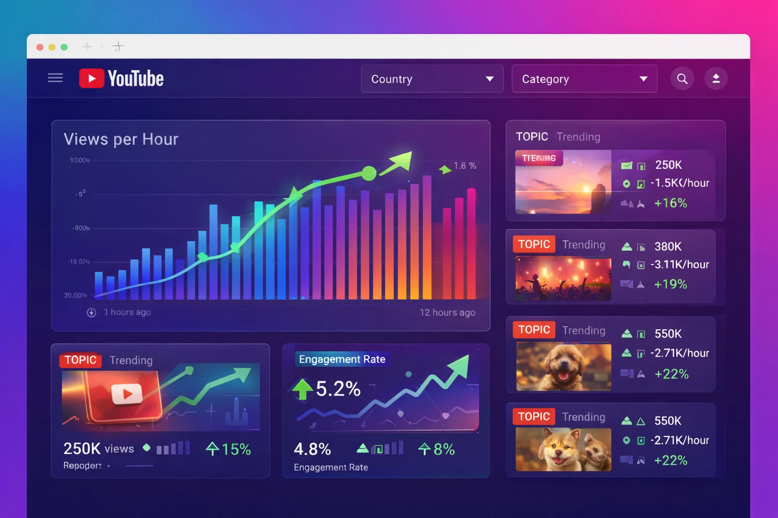 YouTube trend tool dashboard with analytics and trending metrics
